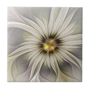 Azulejo De Cerâmica Grande Flor de Marfim, Arte Fractal Moderna Abstra