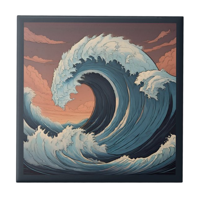 Azulejo De Cerâmica Grande onda de tsunami (Frente)