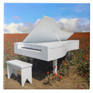 Azulejo De Cerâmica Grande piano no campo da zínnia