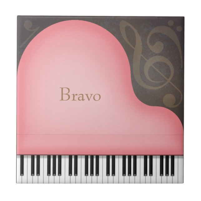 Azulejo De Cerâmica Grande Piano Rosa Personalizado Música Romântica (Frente)