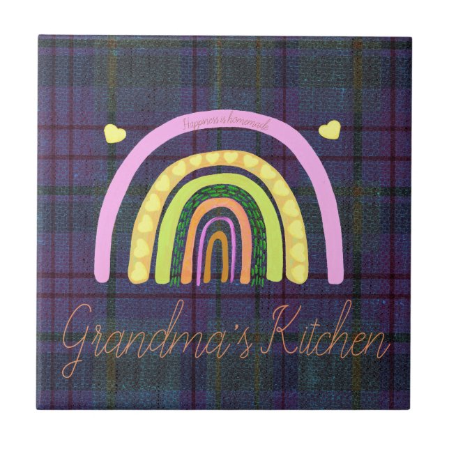Azulejo De Cerâmica Grandma's Kitchen Rainbow 'Happiness is Homemade'  (Frente)
