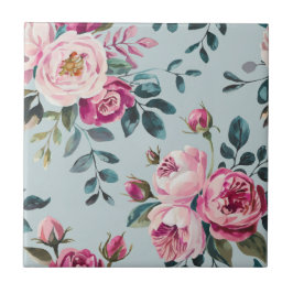 Azulejo De Cerâmica Grandmillennial Rosa Desbotada Floral Monograma Pe