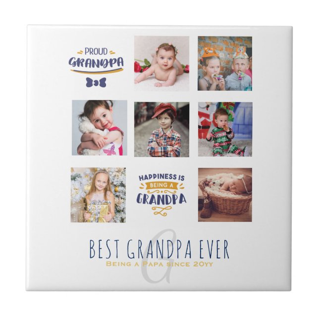 Azulejo De Cerâmica GRANDPA FOTO COLLAGE GIFT GIFT Orgulho Papá Pop Gr (Frente)