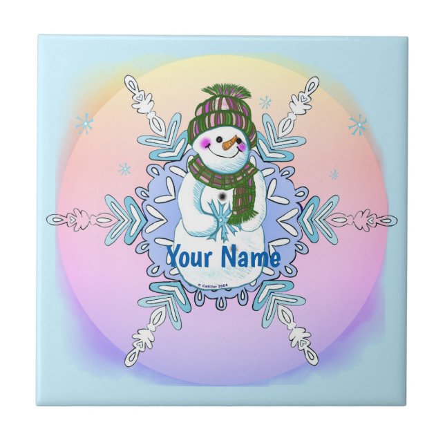 Azulejo De Cerâmica Granny Snowflake Snowman tile (Frente)