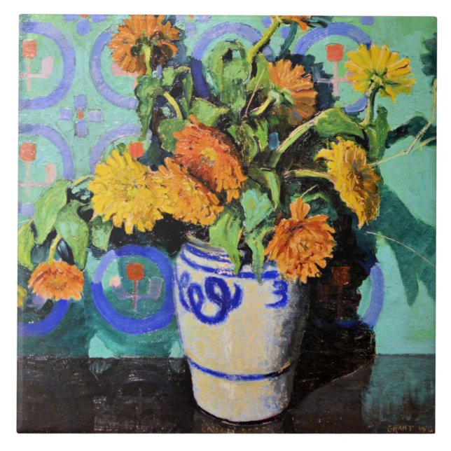 Azulejo De Cerâmica Grant Wood - Calendulas, pintura floral (Frente)