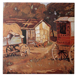 Azulejo De Cerâmica Grant Wood - Os Comerciantes de Cavalos