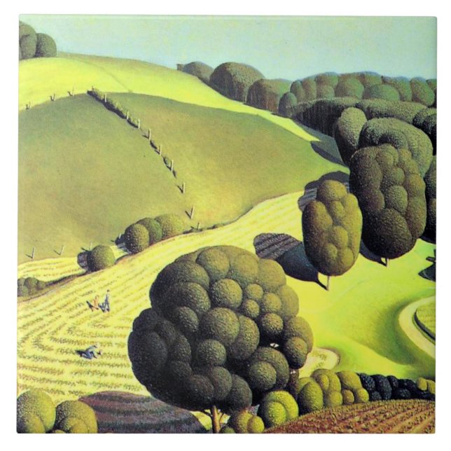 Azulejo De Cerâmica Grant Wood trabalho de arte, Jovem Milho, (Frente)