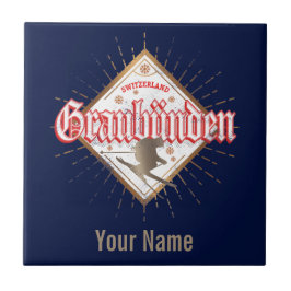 Azulejo De Cerâmica Graubünden Suiça retro skier vintage