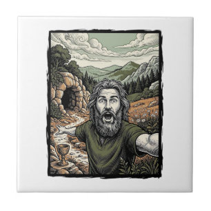 Azulejo De Cerâmica Grave Engravamento Surpreso Retrato Barbudo Desenh