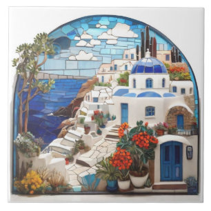 Azulejo De Cerâmica Grécia Santorini, Faux Mosaic Arch, Vila Grega