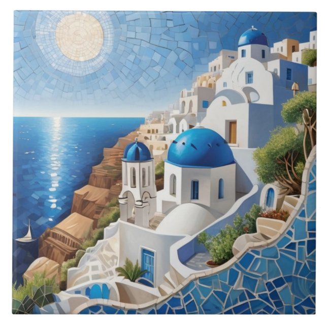 Azulejo De Cerâmica Grécia Santorini Mídia Mista Mosaico - Ilha Grega (Frente)