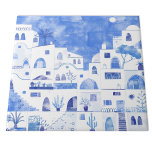 Azulejo De Cerâmica Grécia Santorini Watercolor Towscape<br><div class="desc">Uma pintura paisagística em Watercolor da bela ilha grega de Santorini.</div>