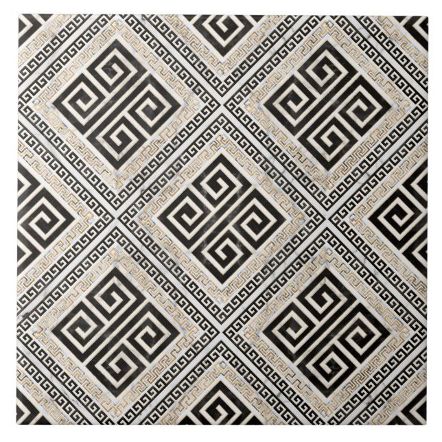 Azulejo De Cerâmica Greek Meander - Greek Key Black and White Marble (Frente)