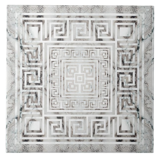 Azulejo De Cerâmica Greek Meander - Greek Key White Marble textures (Frente)