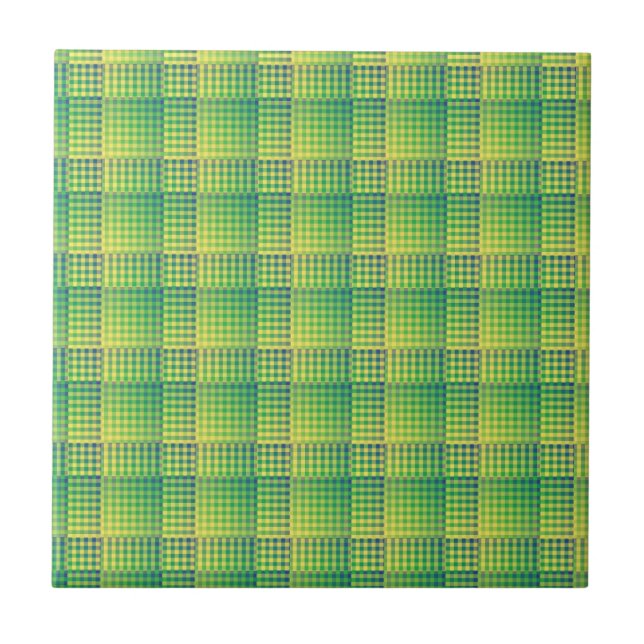 Azulejo De Cerâmica Green Blue Checker Abstract Pattern (Frente)