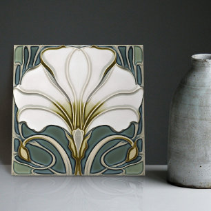 Azulejo De Cerâmica Green Calla Lily Backsplash Repro Art Nouveau