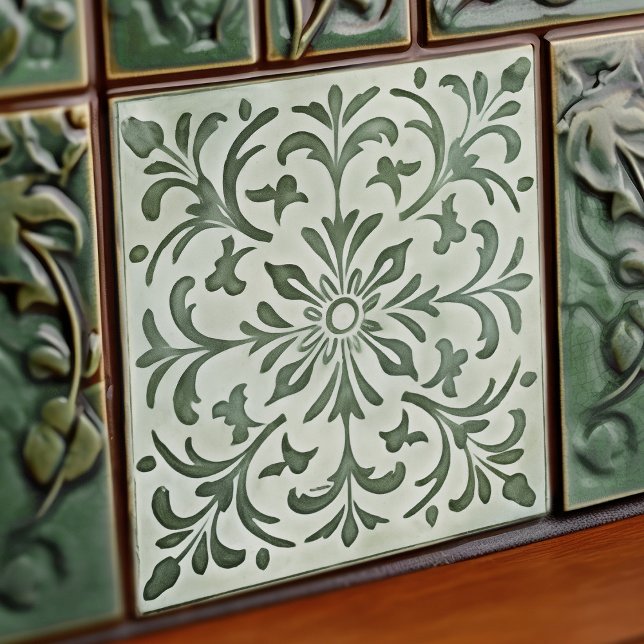 Azulejo De Cerâmica Green Calla Lily Backsplash Repro Art Nouveau (Criador carregado)