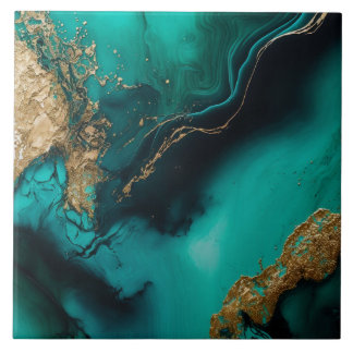 Azulejo De Cerâmica Green Gold Glitter Marbled Agate Ceramic