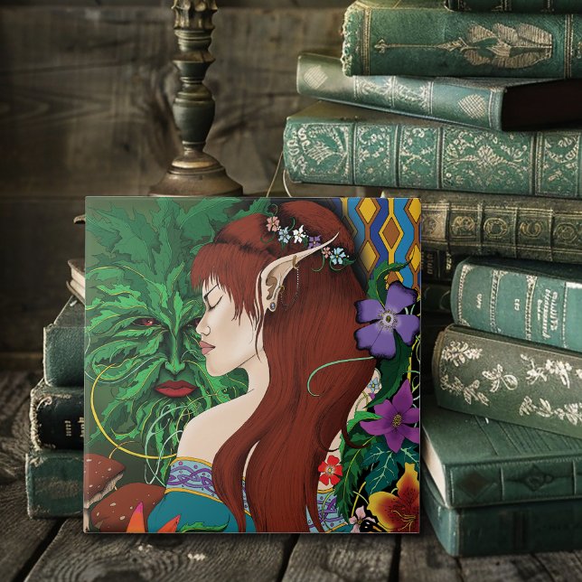 Azulejo De Cerâmica Green Man Elf Fantasy Floral (Criador carregado)