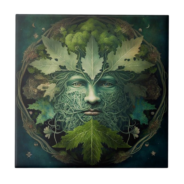 Azulejo De Cerâmica Green Man Mandala Fantasy Art (Frente)