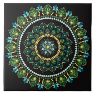 Azulejo De Cerâmica Green Mandala   Pintado manualmente   Geometria Sa