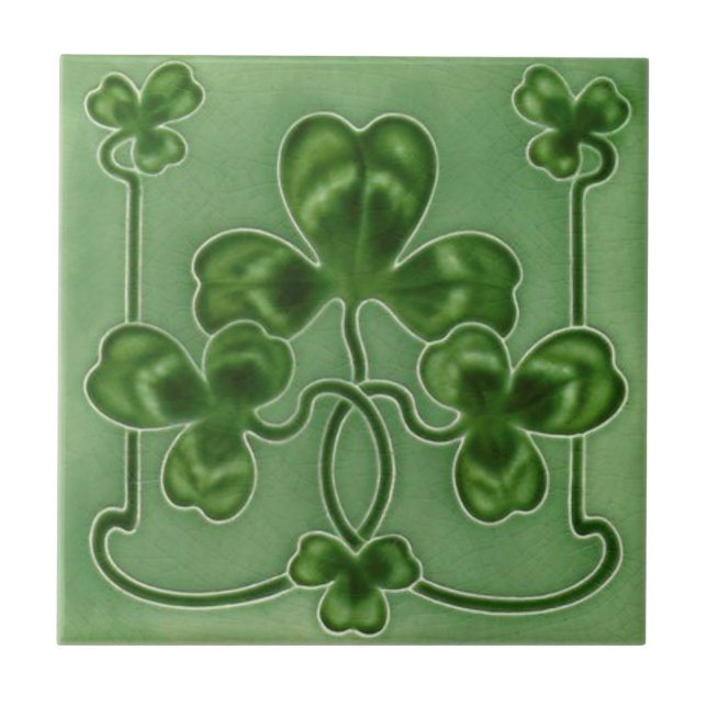Azulejo De Cerâmica Green Shamrocks Arte Irlandesa Nouveau Design (Frente)