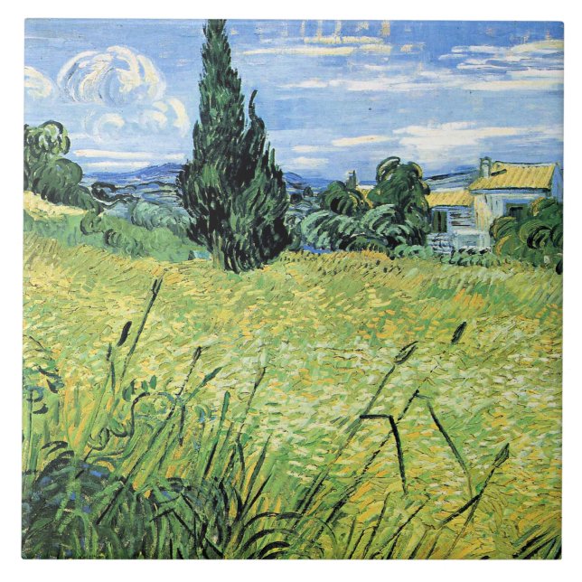 Azulejo De Cerâmica Green Wheatfield with Cypress, (Frente)