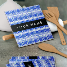 Grego Fret Arabesque Azul, Seu Nome, Personalize
