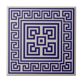 Azulejo De Cerâmica Grego Meander - Chave Grega - Azul e bege