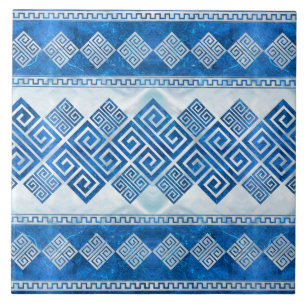 Azulejo De Cerâmica Grego Meander - Gemstone e pérola azul-chave greg