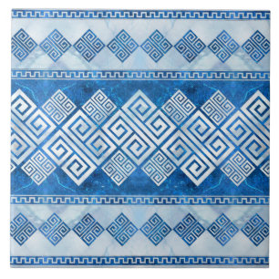 Azulejo De Cerâmica Grego Meander - Gemstone e pérola azul-chave greg