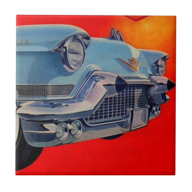 Azulejo De Cerâmica grelha azul de Cadillac dos anos 50 (Frente)