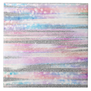 Azulejo De Cerâmica Greves Modernas De Traços De Glitter Iridescente 