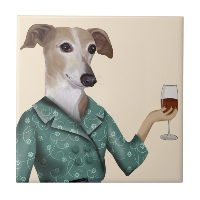 Azulejo De Cerâmica Greyhound Wine Snob (Frente)