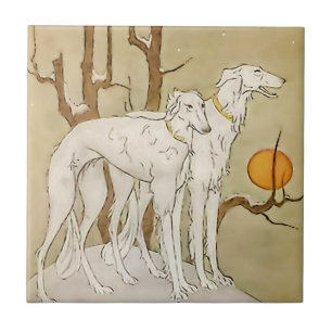 Azulejo De Cerâmica “Greyhounds in Winter” de Marjorie Miller