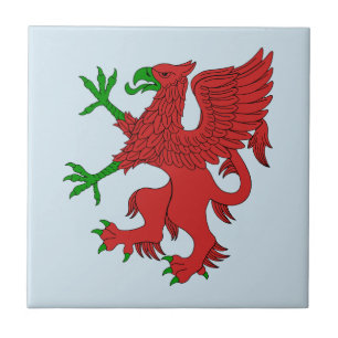 Azulejo De Cerâmica Griffin em Vermelho e Verde