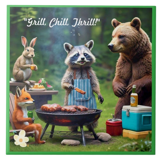 Azulejo De Cerâmica "Grill, Chill, Wild" (Frente)