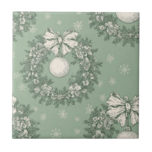 Azulejo De Cerâmica Grinalda de Natal em Toile Verde Vintage (1)
