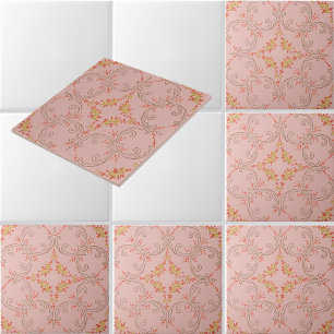 Azulejo De Cerâmica Grinaldas sobrepostas de padrão de pergaminho foli