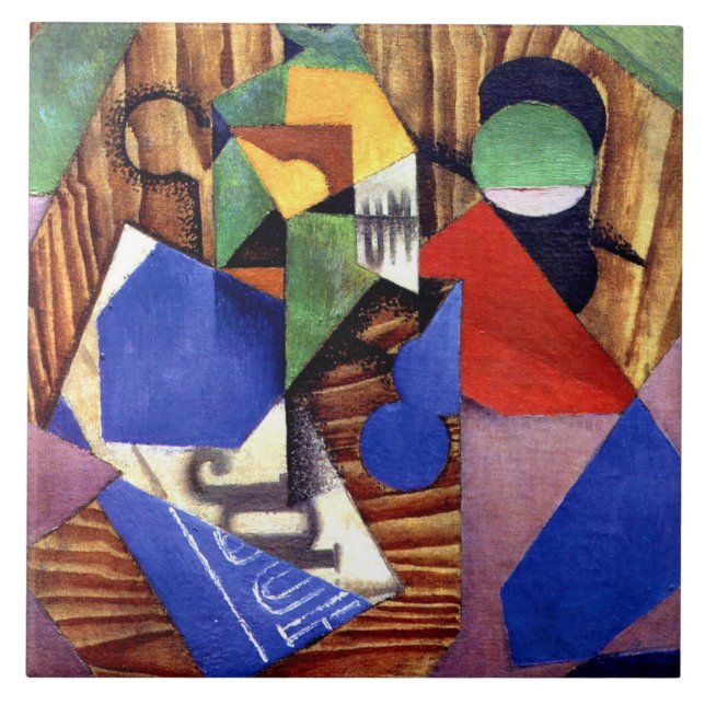 Azulejo De Cerâmica Gris - Frasco de Rum e Jornal (Frente)