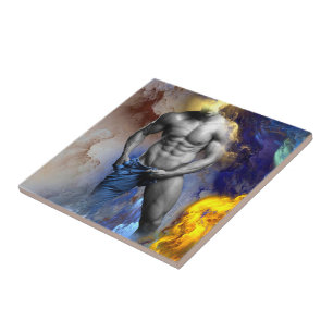 Azulejo De Cerâmica grito do físico musculoso do SlipperyJoe em tons d
