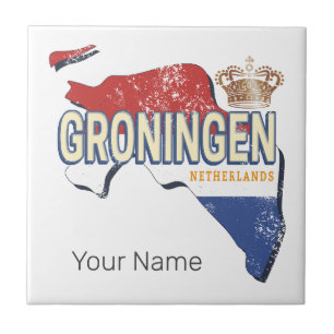 Azulejo De Cerâmica Groningen Países Baixos - Mapa Retro Holandês Vint