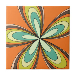 Azulejo De Cerâmica Groovy 60s 70s Flor de Hippie Laranja Retro Daisy