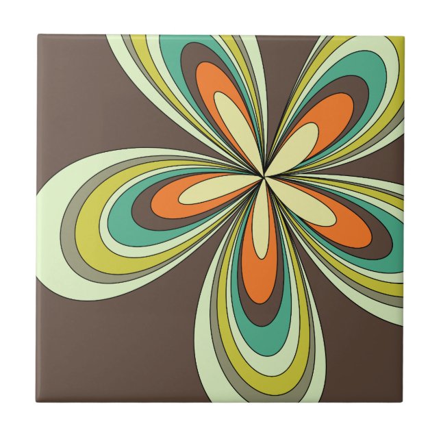 Azulejo De Cerâmica Groovy 60s 70s Hippie Flower Brown Retro Daisy (Frente)