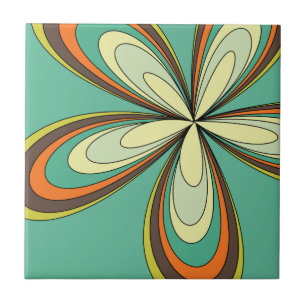 Azulejo De Cerâmica Groovy 60s 70s Turquesa de Flor Hippie Retro Daisy