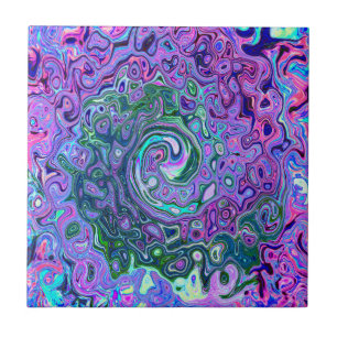 Azulejo De Cerâmica Groovy Abstrato Retro Redemoinho Verde e Roxo