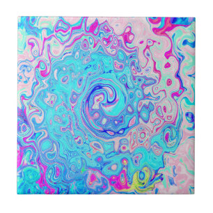 Azulejo De Cerâmica Groovy Abstrato Retro Robin Ovo Blue Swirl