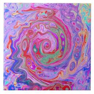 Azulejo De Cerâmica Groovy Abstrato Retro Vermelho, Roxo e Rosa Swirl
