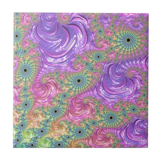 Azulejo De Cerâmica Groovy Trippy Boho Tom Janela Fractal Arco-íris (Frente)