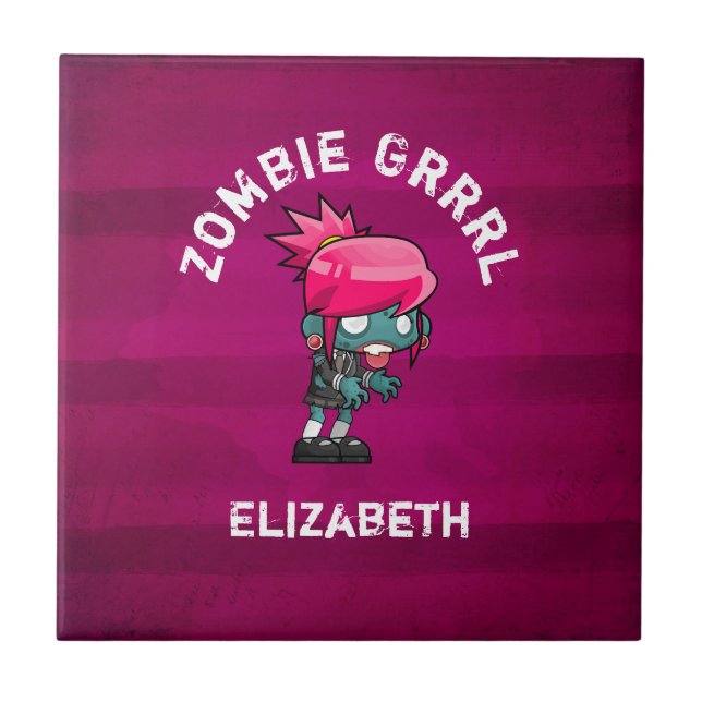 Azulejo De Cerâmica Grrl De Zombie De Pedra Bela Personalizado (Frente)